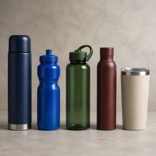Five blank customizable drinkware styles