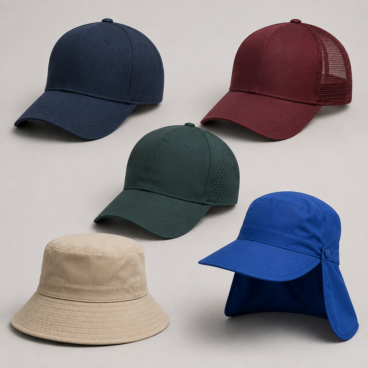 Five premium caps and hats
